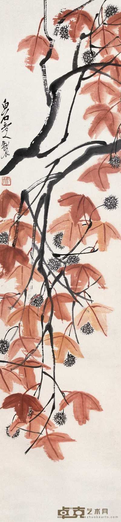齐白石 红叶 立轴 134.5×31.5cm